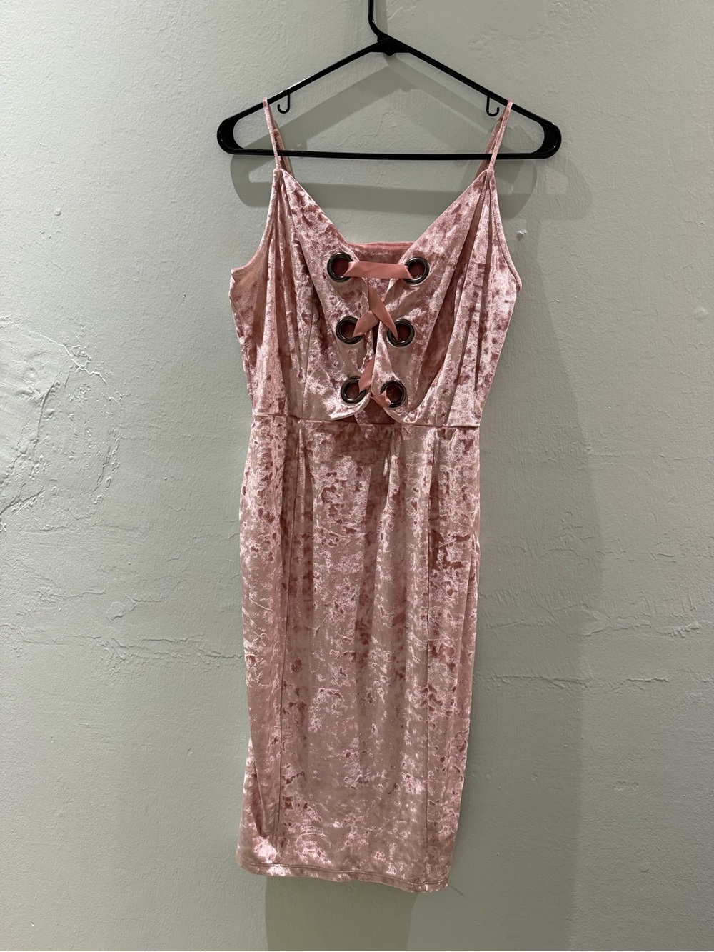project RUNWAY Pink Crushed Velvet Lace-Up Midi Dress